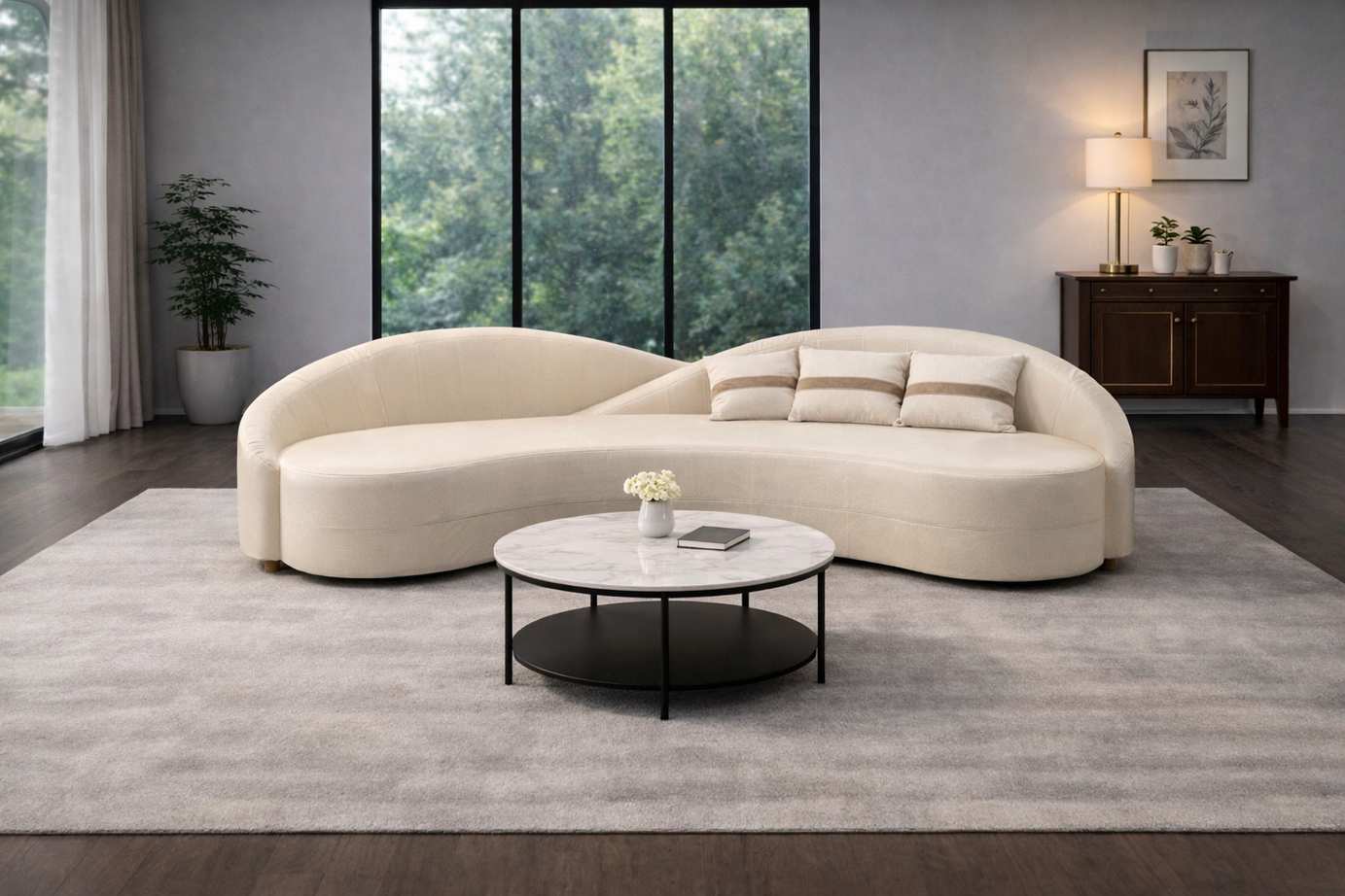 Mẫu sofa cong màu kem cao cấp trong catalogue Gia Công Sofa Đà Nẵng